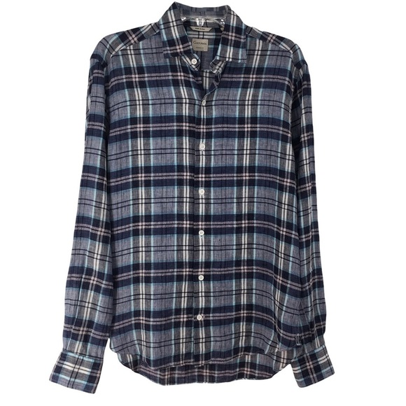 Culturata Blue/Pink/White Tailored Fit Linen Button Up Shirt - Size S - 15/38 - Picture 1 of 14